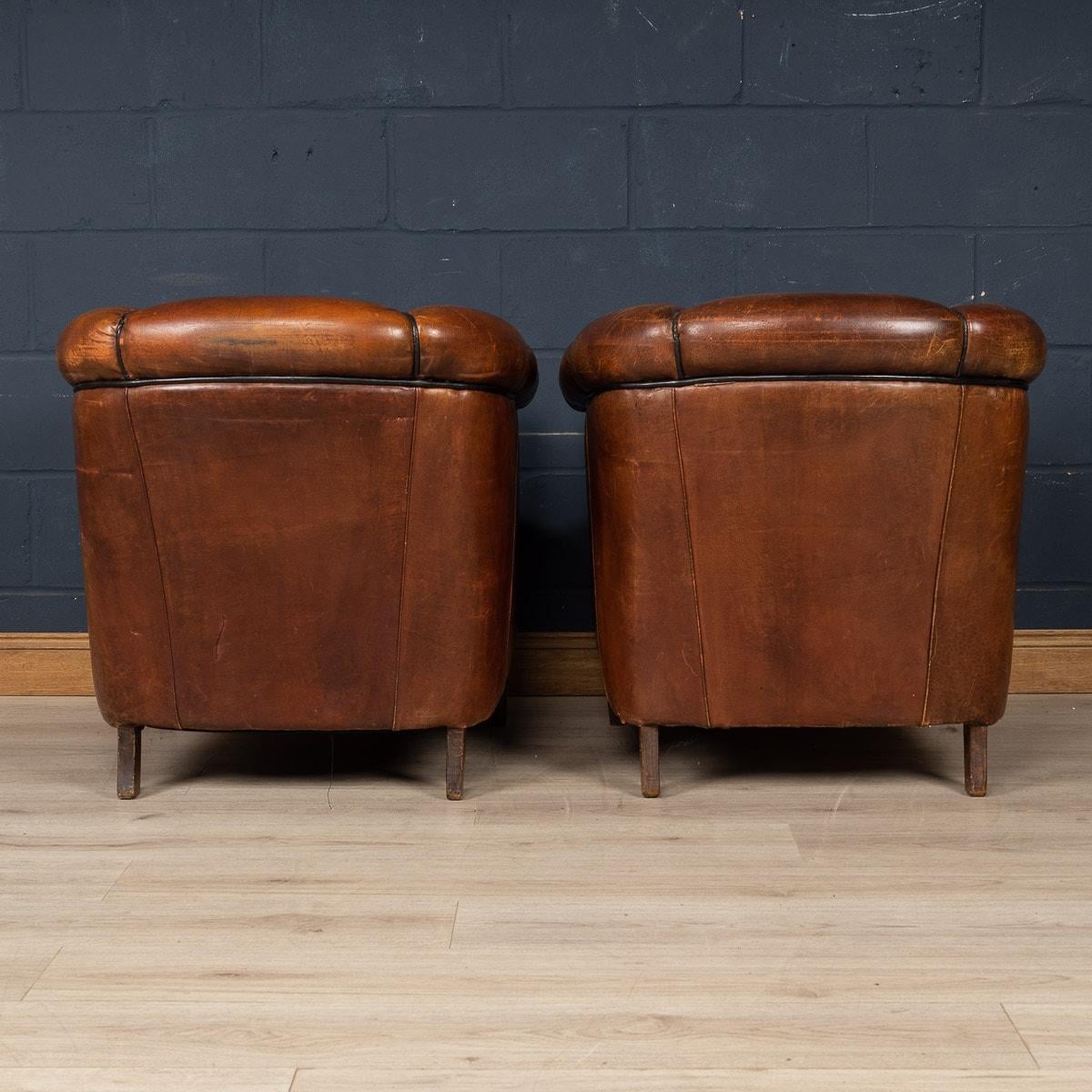 20th Century Matched Pair of Sheepskin Leather Tub Chairs, Holland 1
