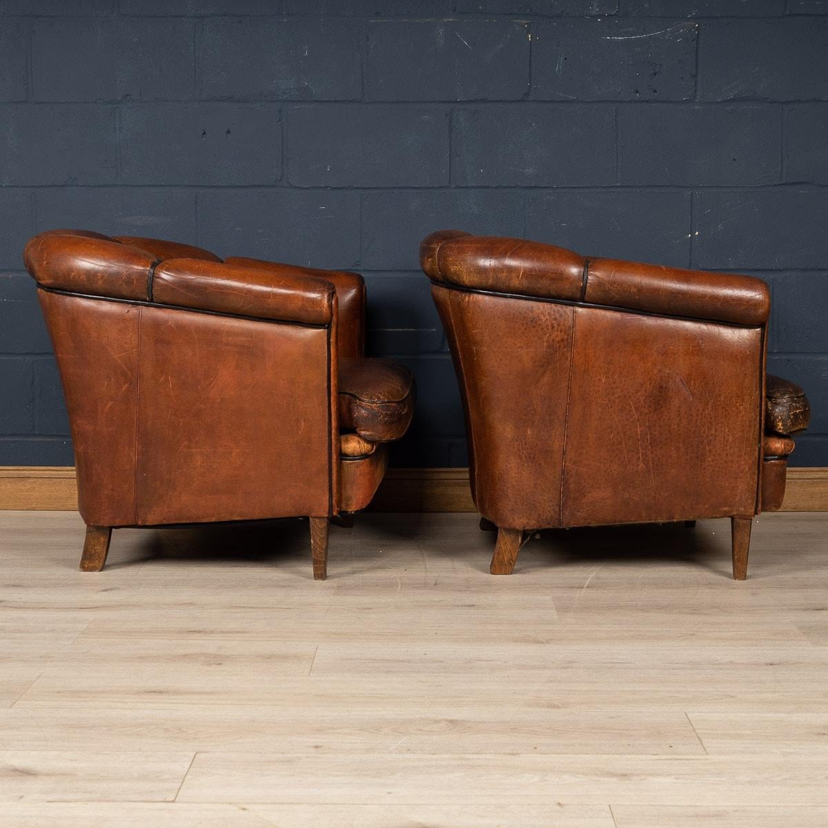 20th Century Matched Pair of Sheepskin Leather Tub Chairs, Holland 2