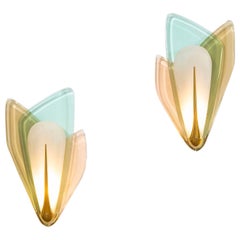 20th Century Max Ingrand Pair of Wall Lamps Pink and Blue for Fontana Arte 1950s
