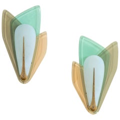 20th Century Max Ingrand Pair of Wall Lamps Pink and Blue for Fontana Arte 1950s