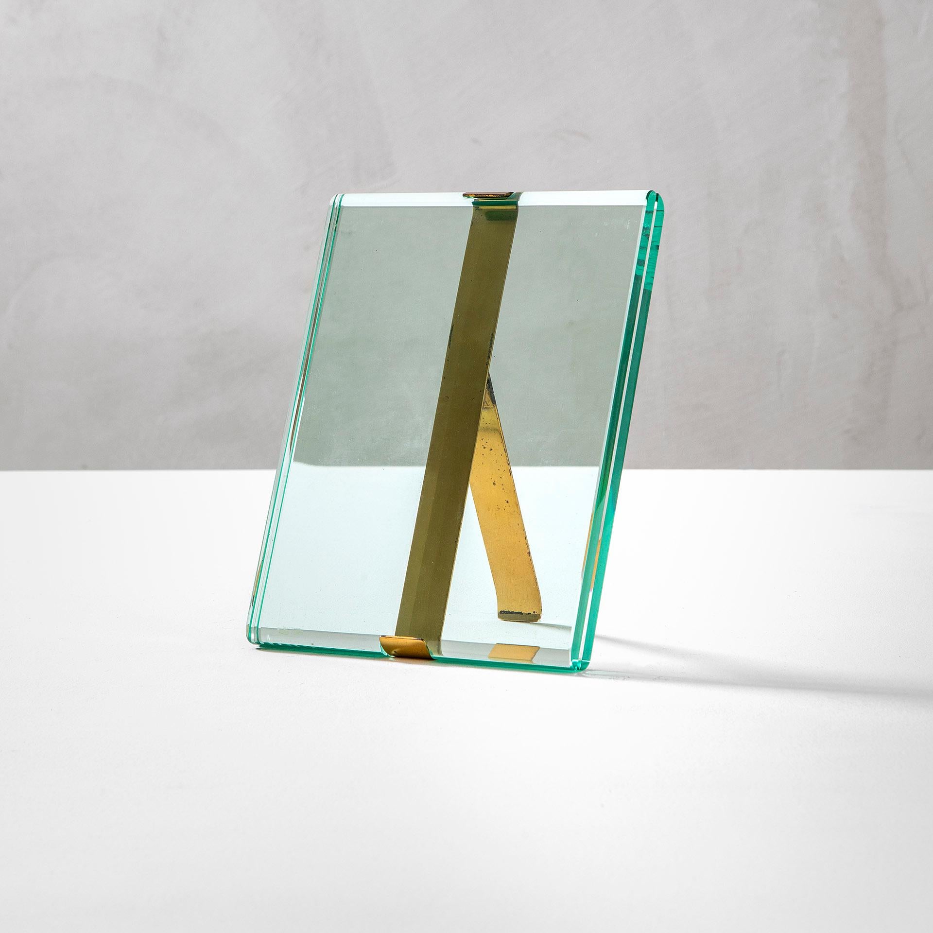 Mid-Century Modern 20th Century Max Ingrand Picture Frame for Fontana Arte Mod 1371 Glass and Brass For Sale
