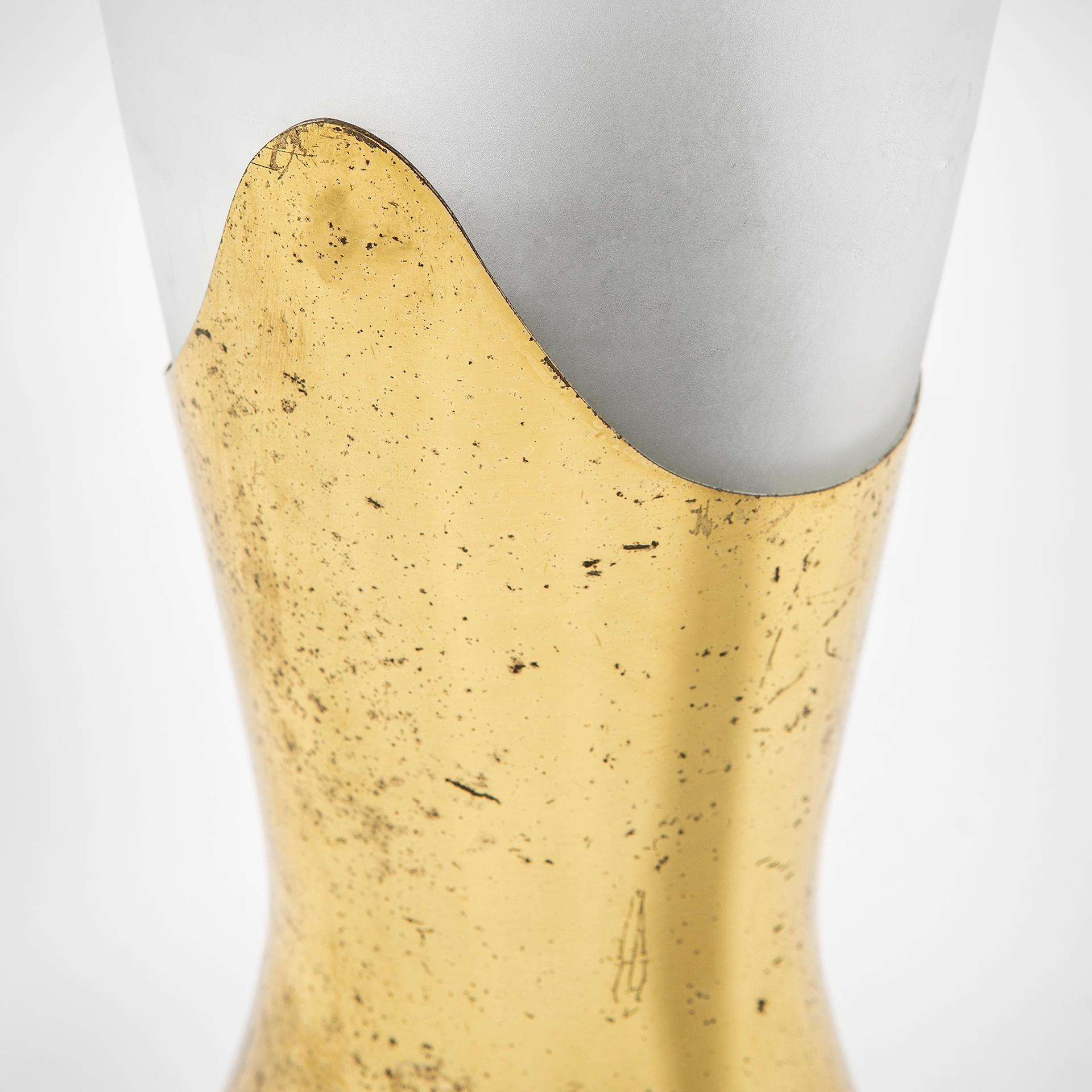 Frosted 20th Century Max Ingrand Vase for Fontana Arte in Brass and Glass '50s For Sale