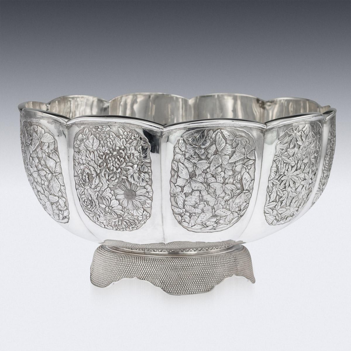 20th Century Meiji Japanese Solid Silver Butterfly Bowl, circa 1900 1