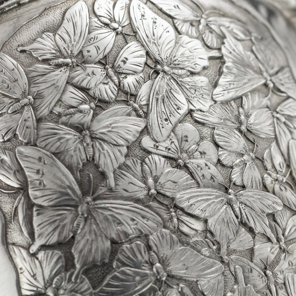 20th Century Meiji Japanese Solid Silver Butterfly Bowl, circa 1900 4