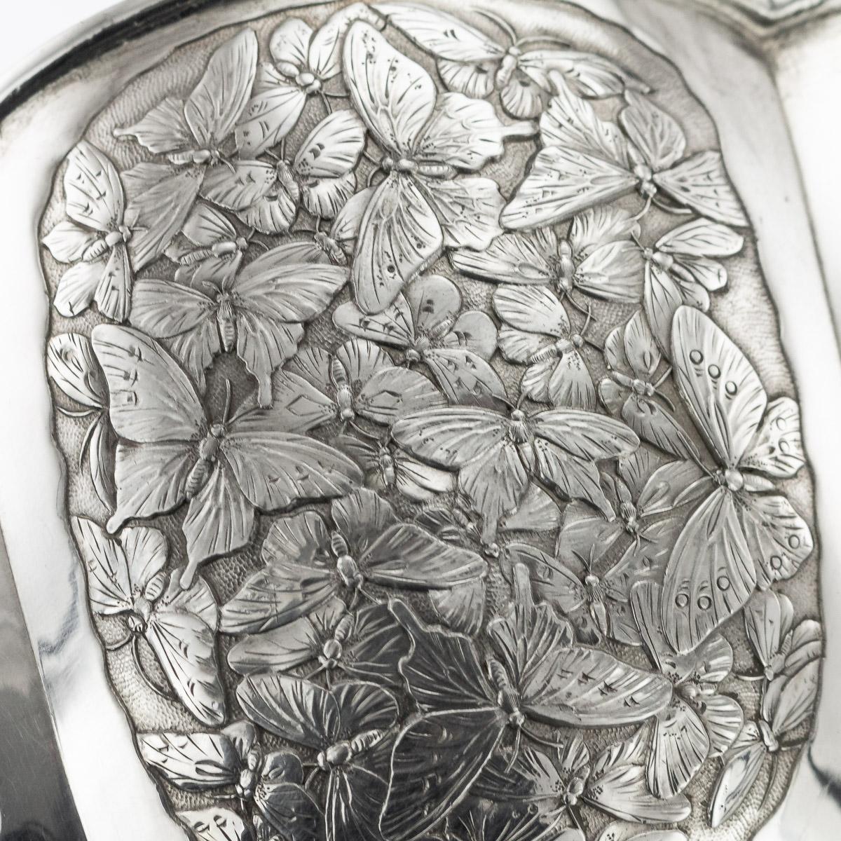 20th Century Meiji Japanese Solid Silver Butterfly Bowl, circa 1900 6