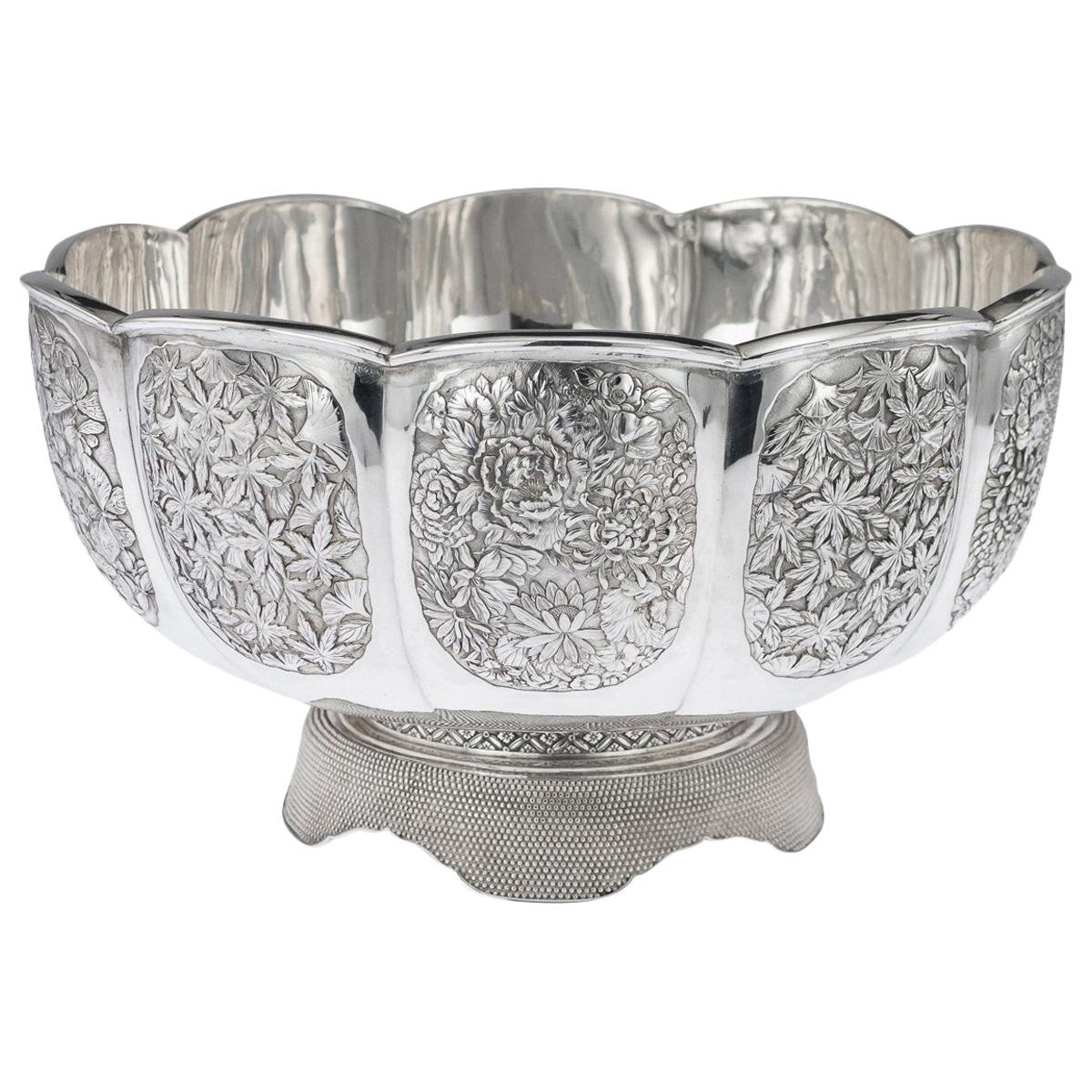 20th Century Meiji Japanese Solid Silver Butterfly Bowl, circa 1900