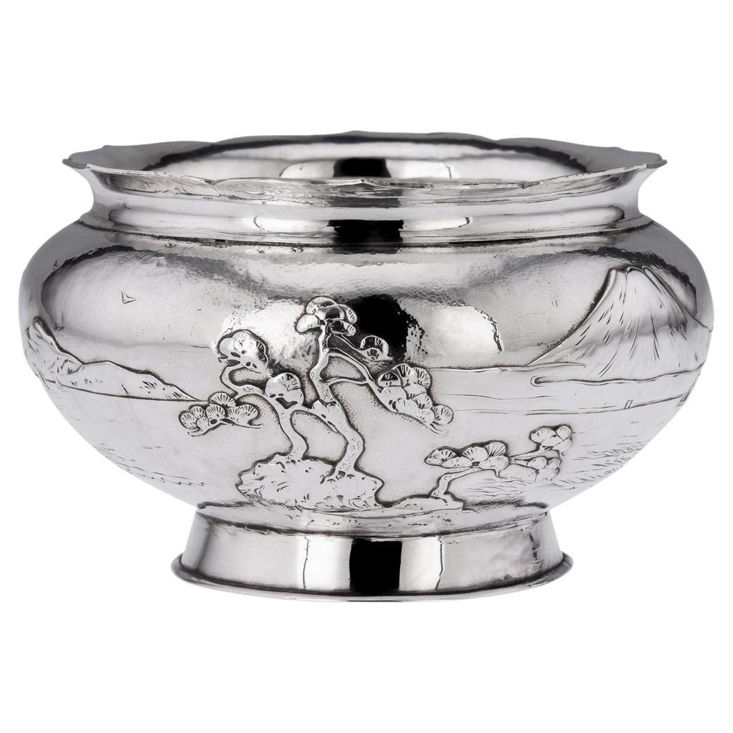 20th Century Meiji Japanese Solid Silver Fuji Mountain Bowl, c.1900 For Sale