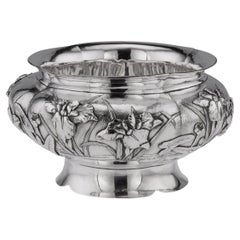 20th Century Meiji Japanese Solid Silver Iris Flower Bowl, c.1900