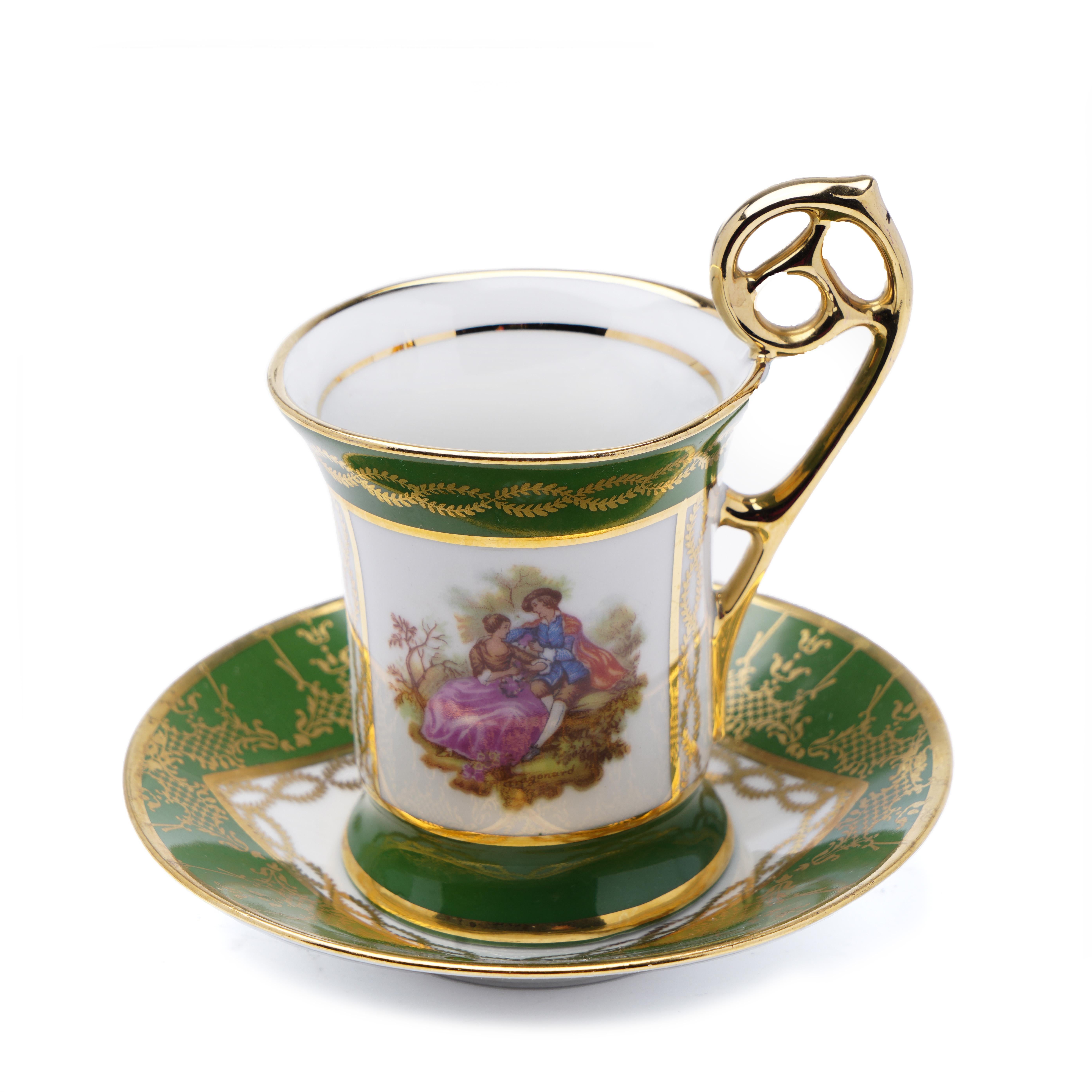 French 20th century Meissner Limoges porcelain Demitasse pair of cup and saucer For Sale