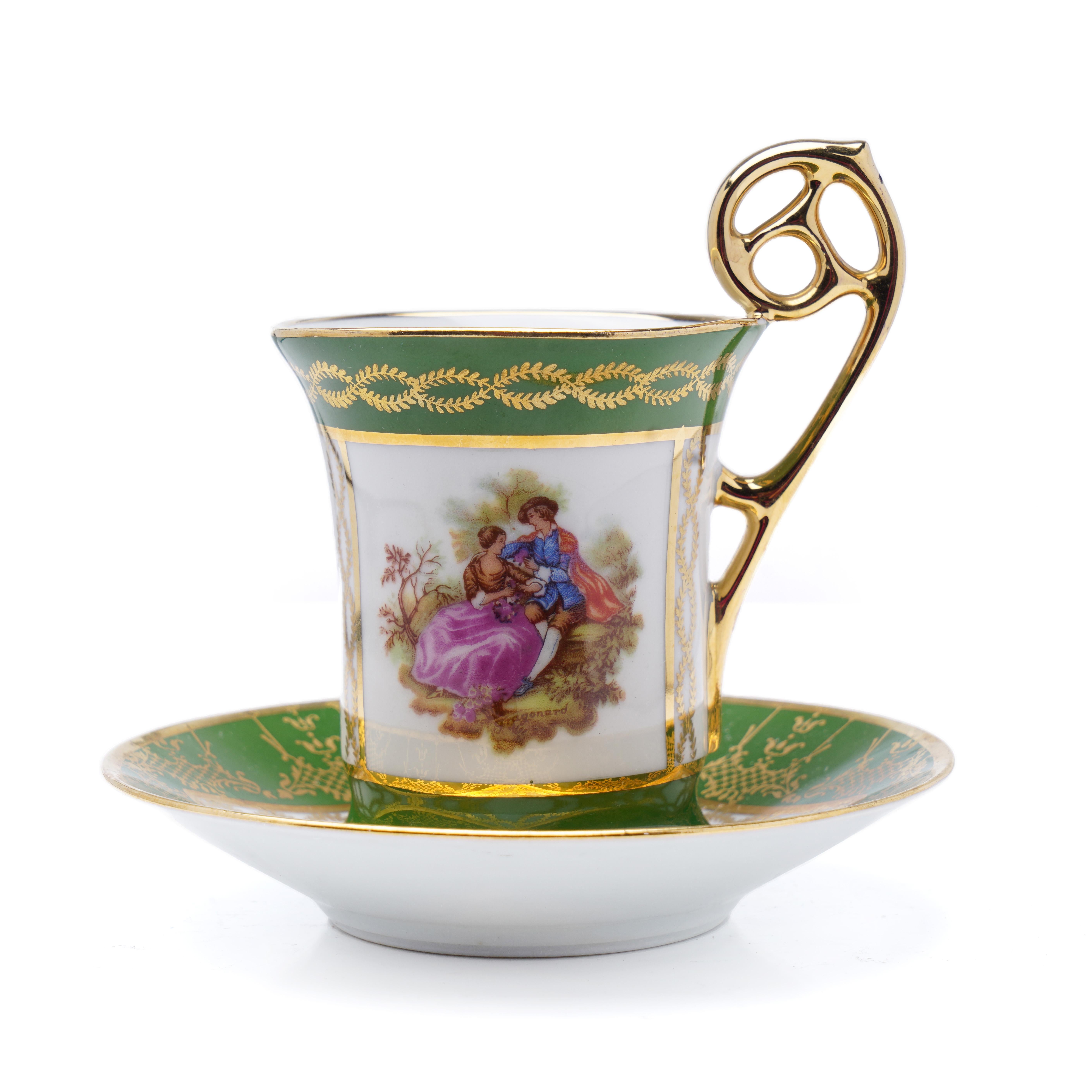20th century Meissner Limoges porcelain Demitasse pair of cup and saucer In Good Condition For Sale In Braintree, GB