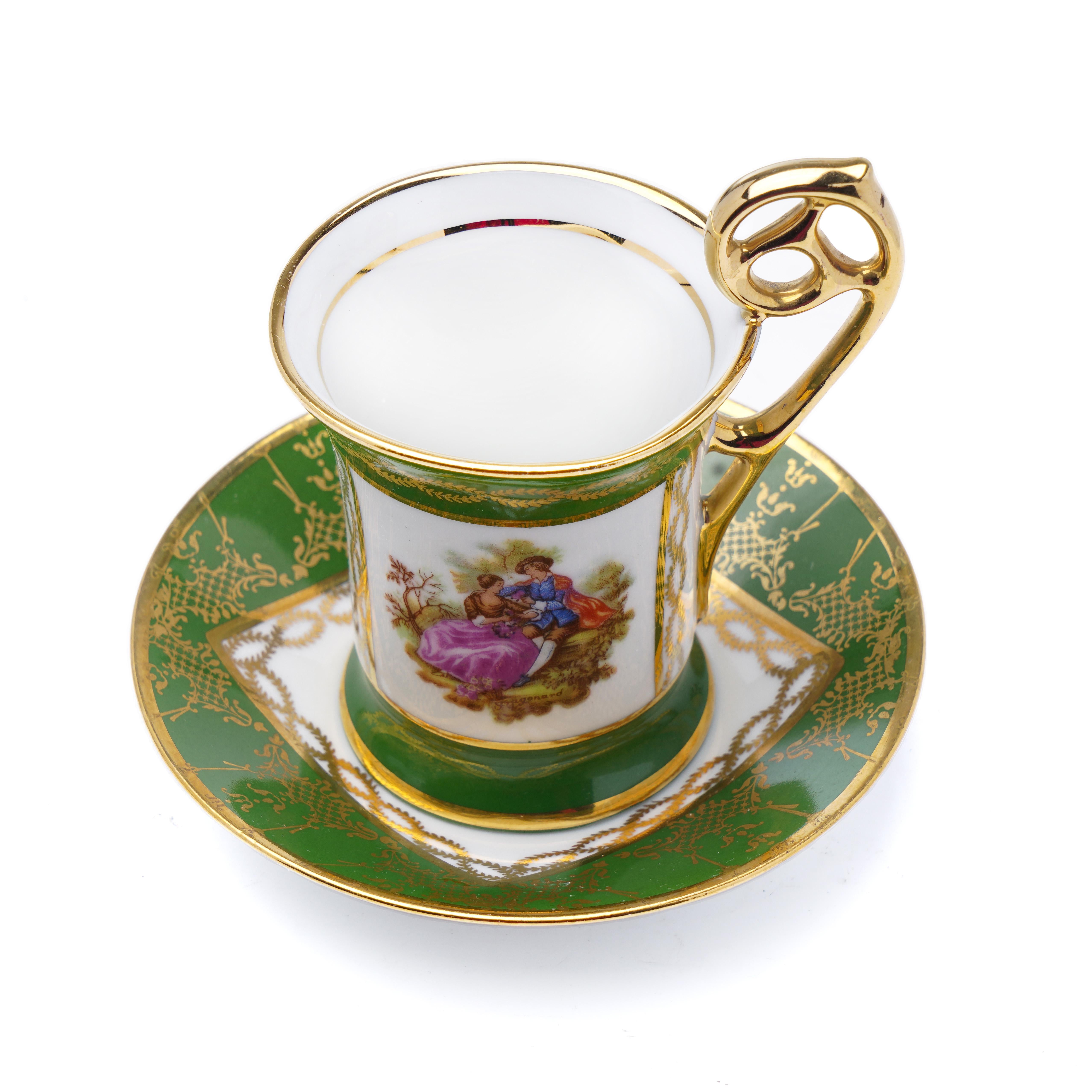 20th Century 20th century Meissner Limoges porcelain Demitasse pair of cup and saucer For Sale