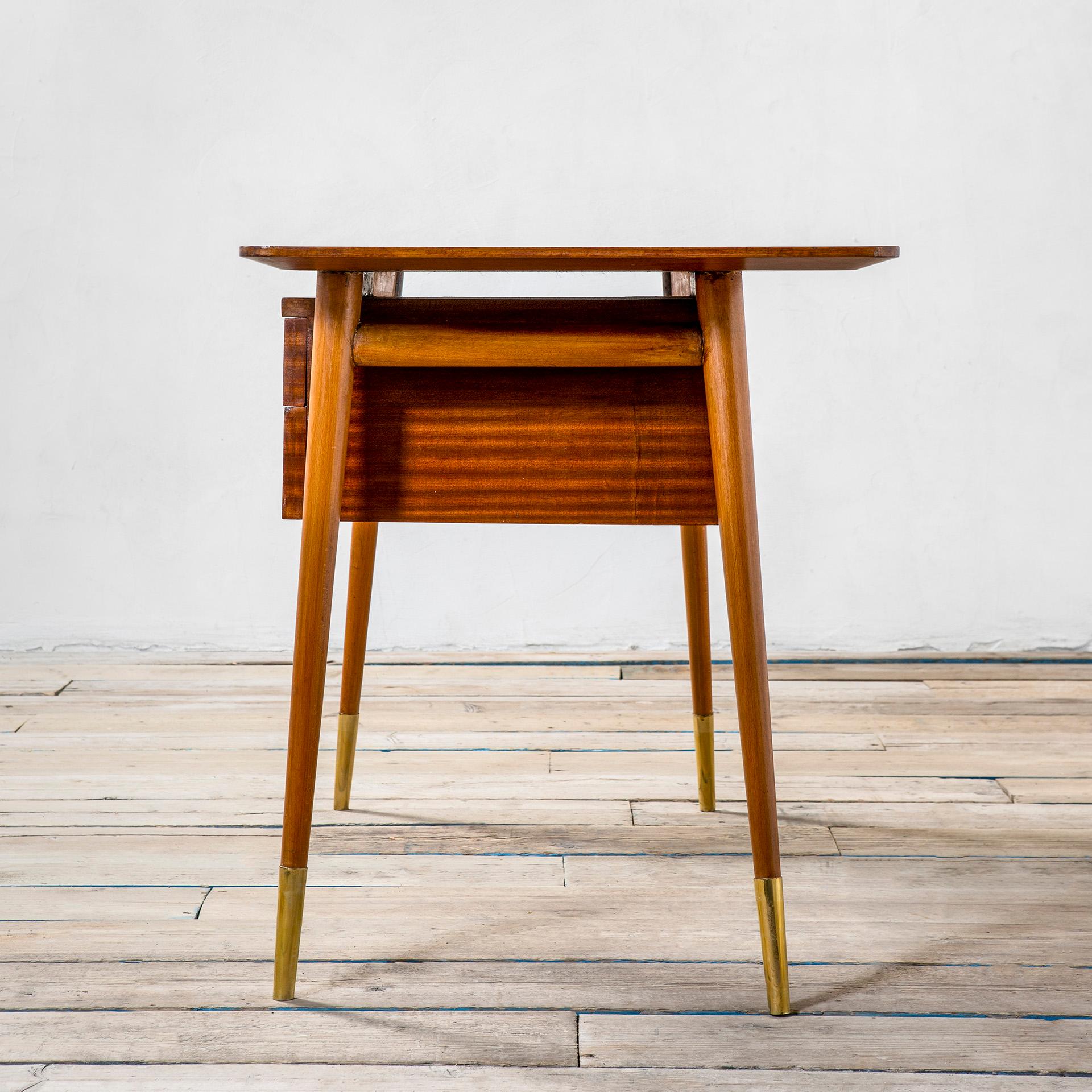 Mid-20th Century 20th Century Melchiorre Bega Desk with wooden structure, drawers Brass details For Sale