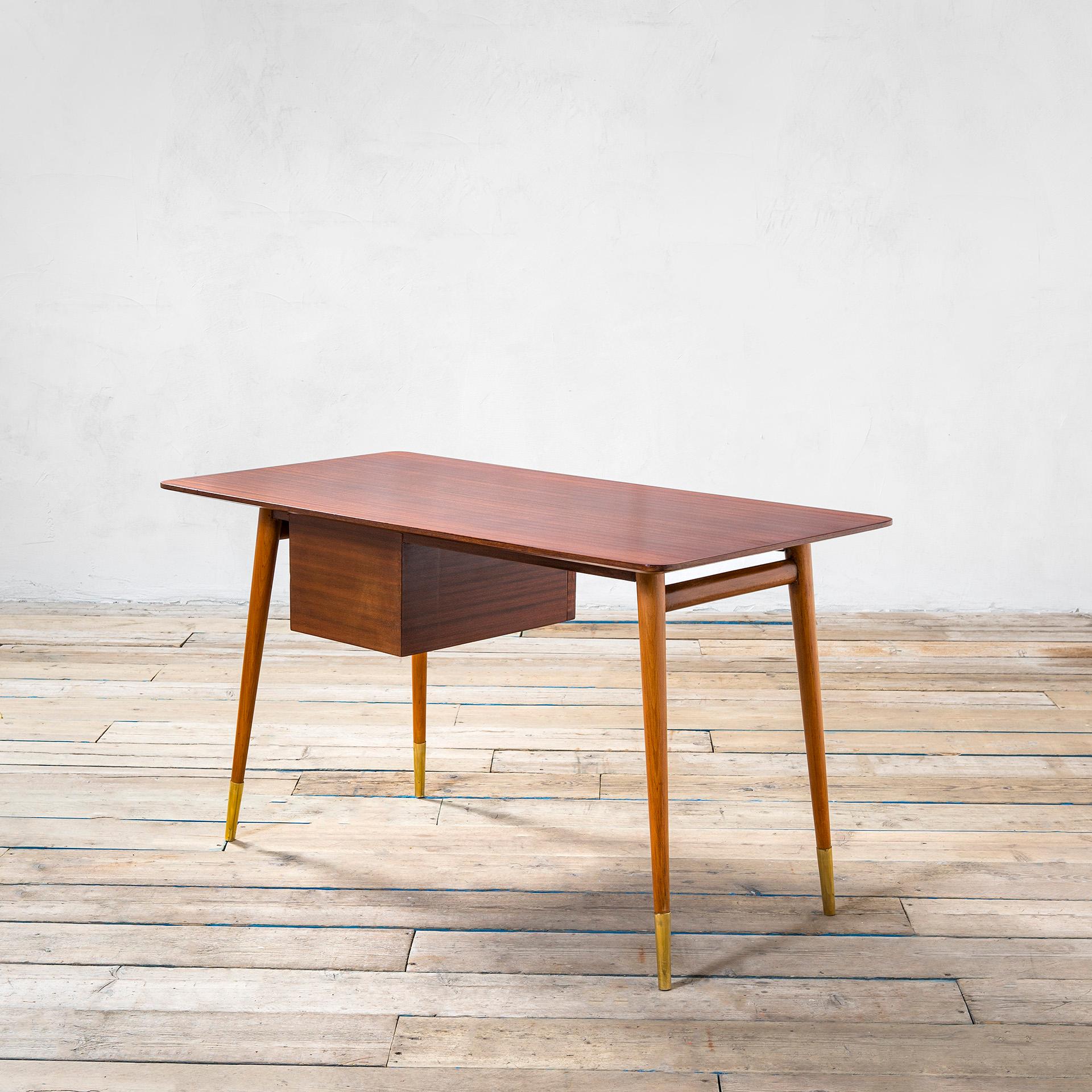 20th Century Melchiorre Bega Desk with wooden structure, drawers Brass details For Sale 1
