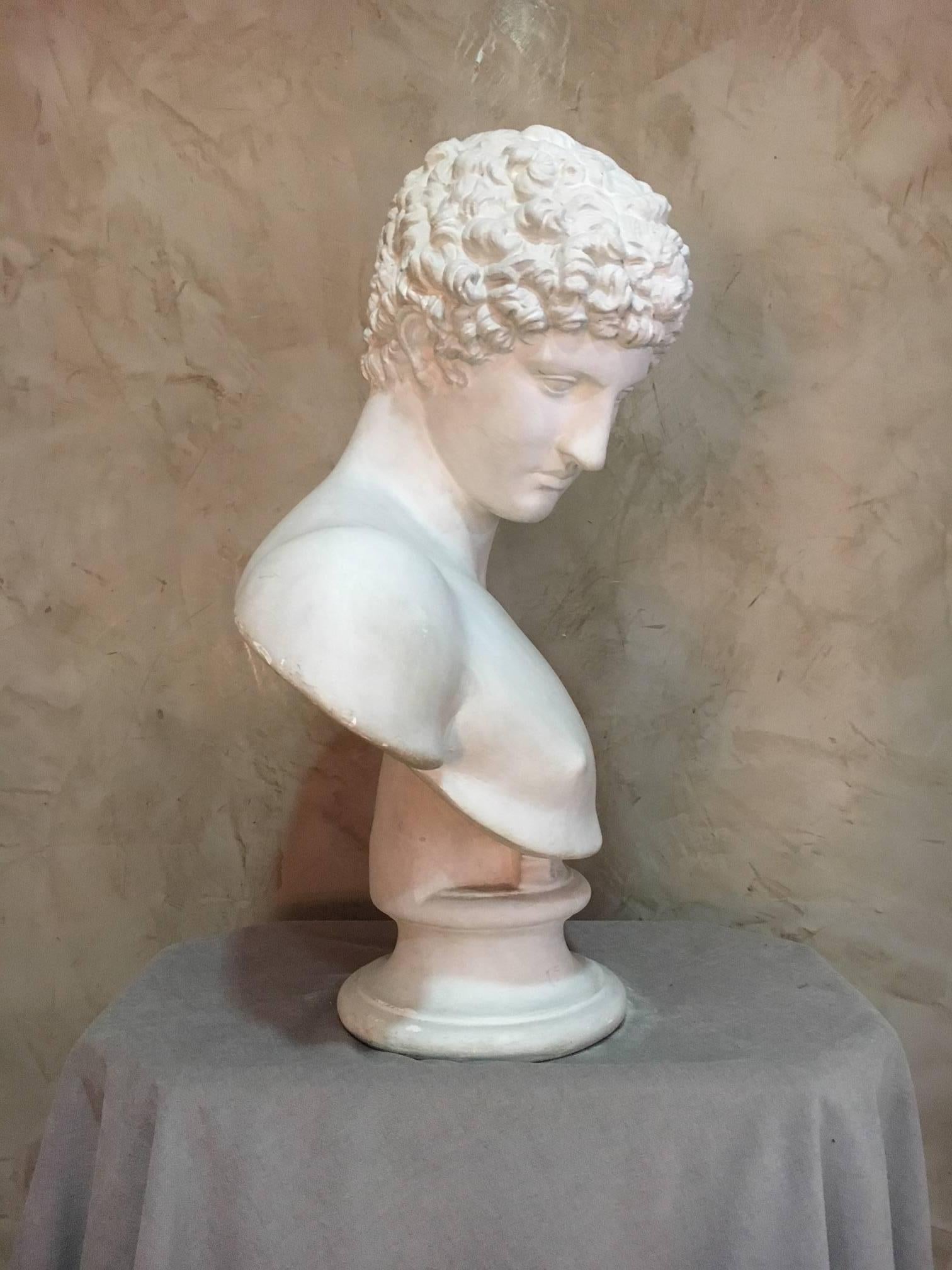 French 20th Century Men Plaster Bust Apollo, 1940s