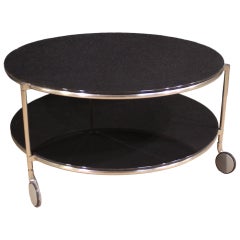20th Century Metal and Glass Italian Round Coffee Table on Casters, 1980