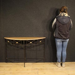 20th Century Metal and Wood Top French Half-Moon Console Table, 1960s