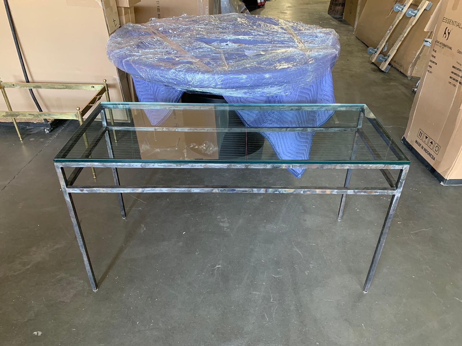 20th Century Metal Console with Glass Top For Sale 7