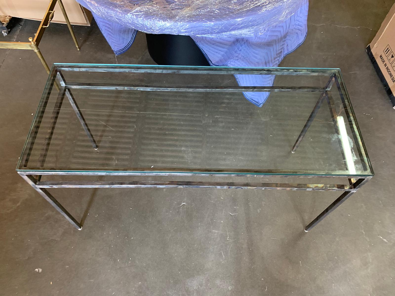 20th Century Metal Console with Glass Top In Good Condition For Sale In Atlanta, GA