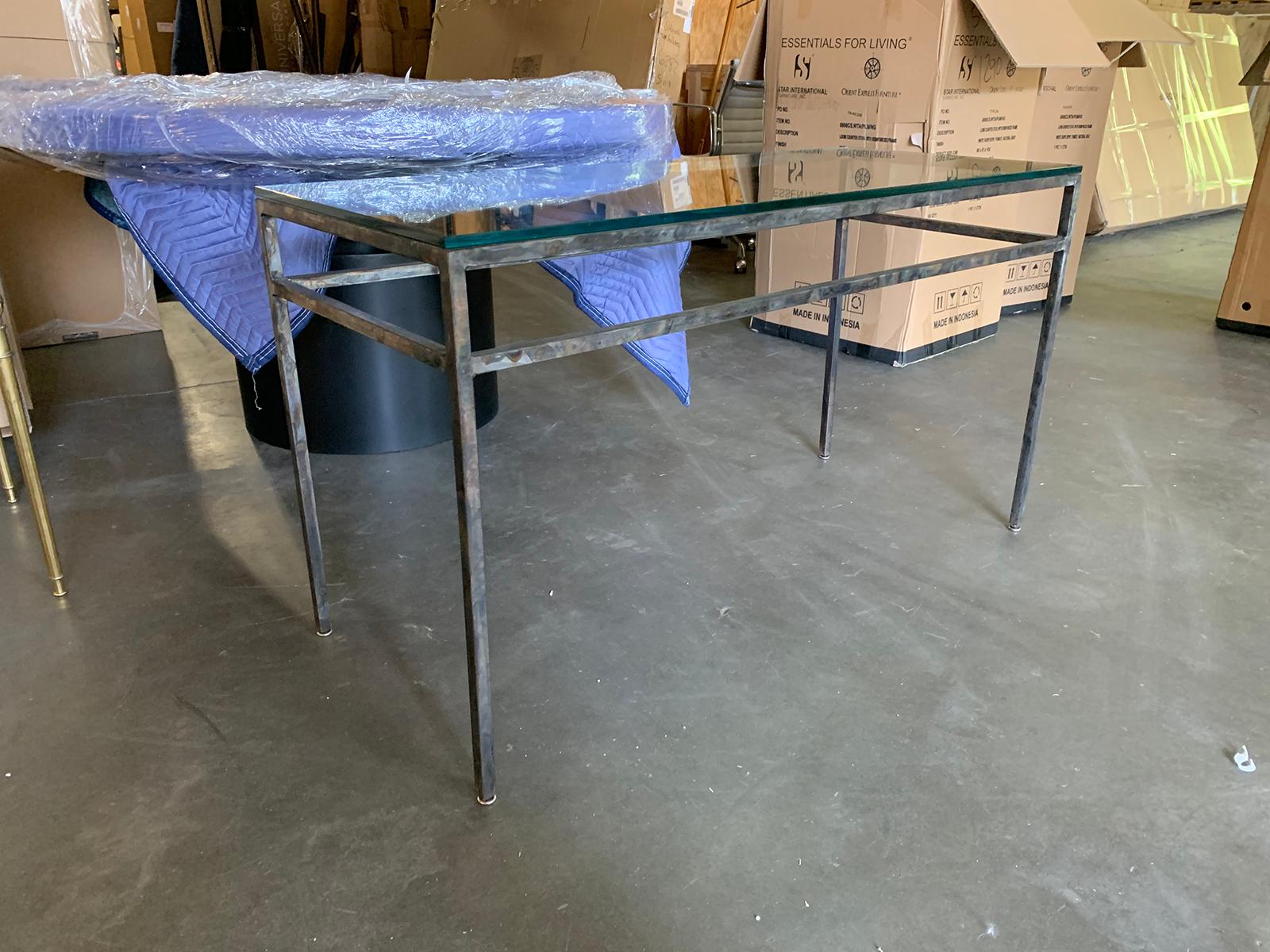 20th Century Metal Console with Glass Top For Sale 1