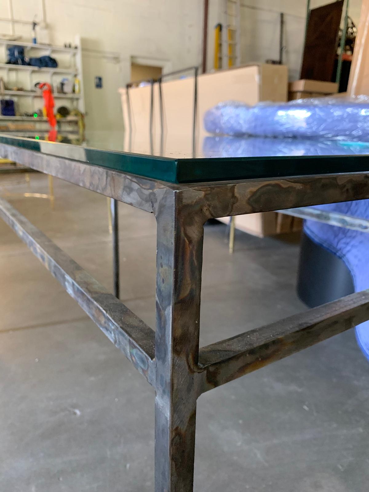 20th Century Metal Console with Glass Top For Sale 3