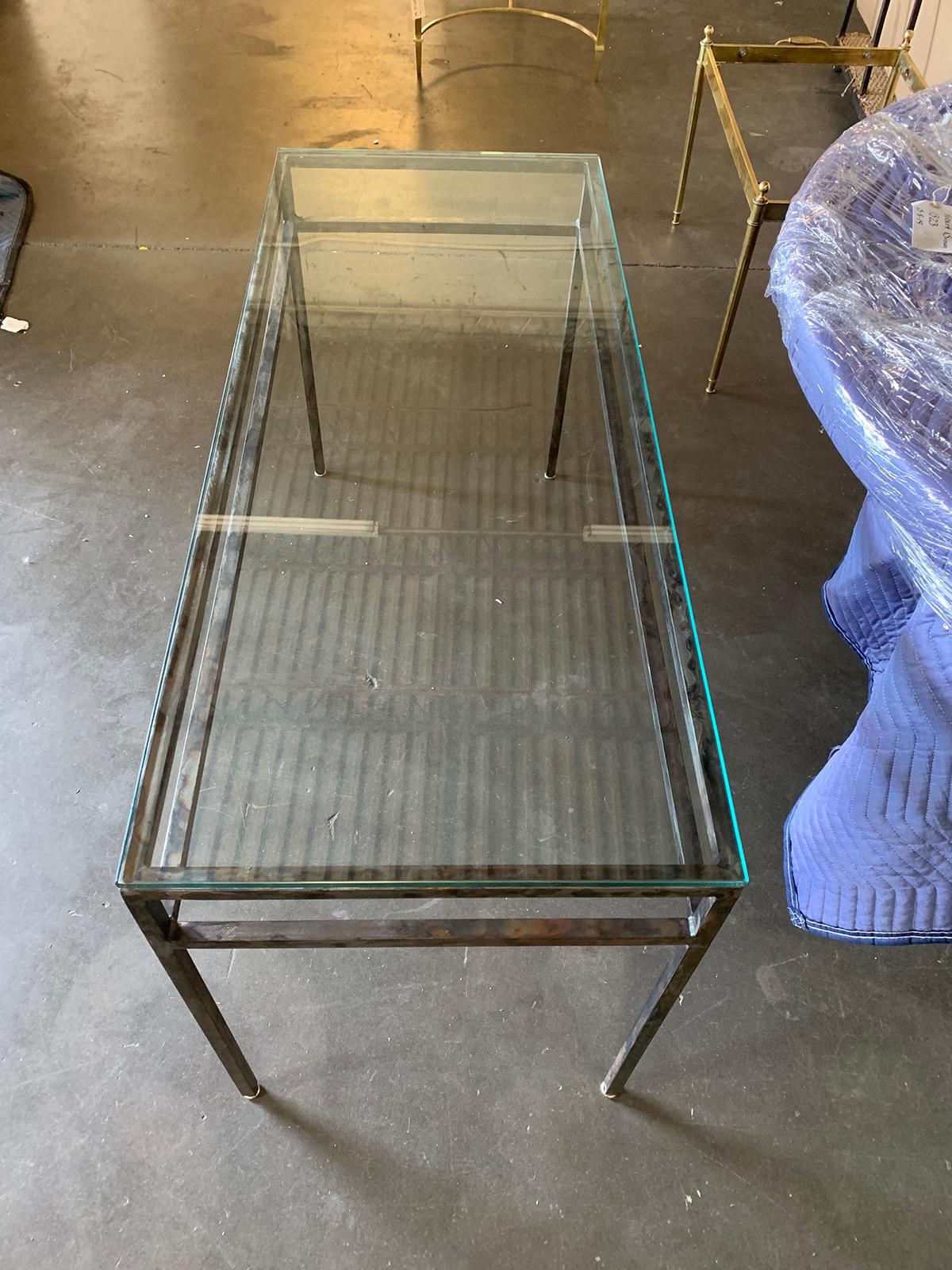 20th Century Metal Console with Glass Top For Sale 5
