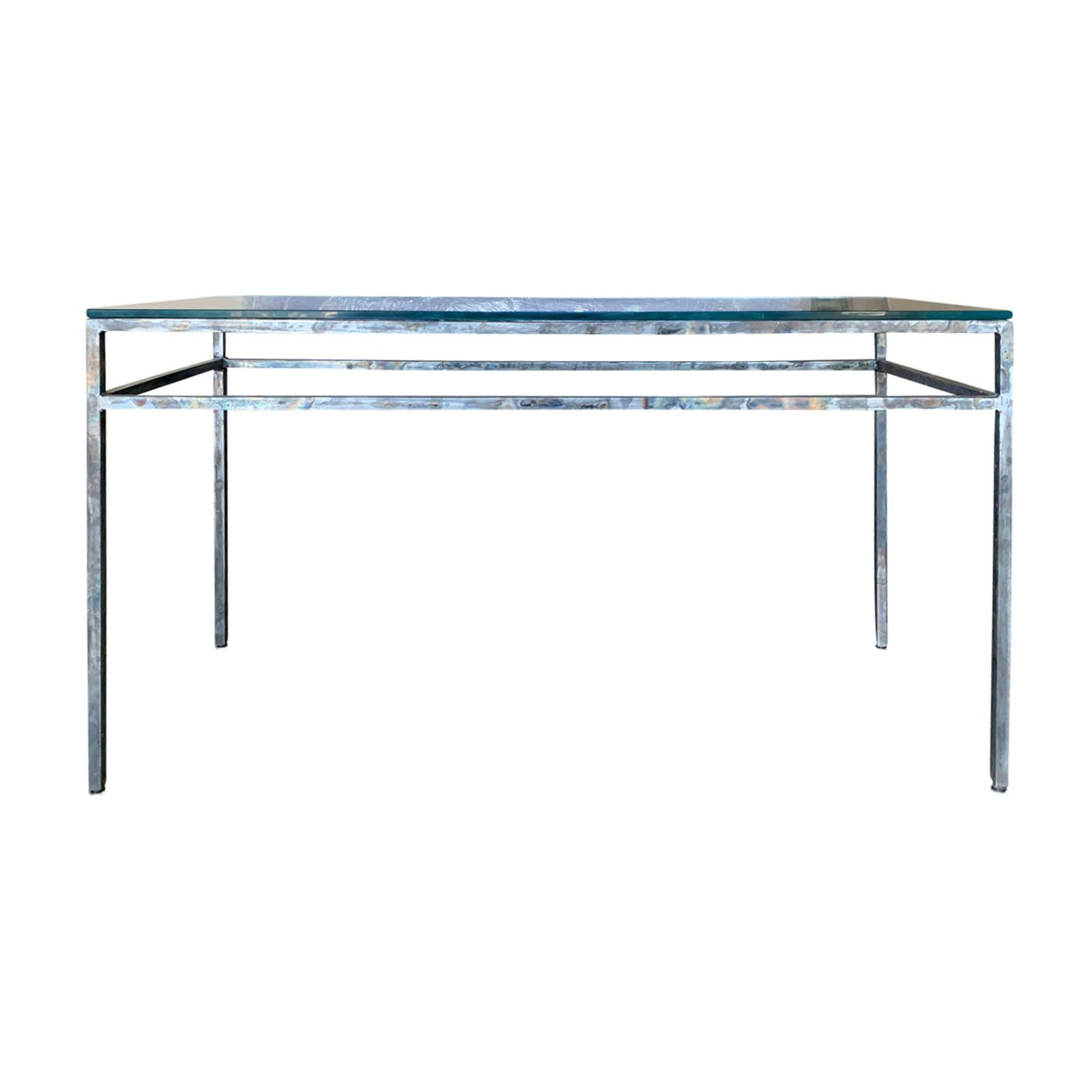 20th Century Metal Console with Glass Top For Sale