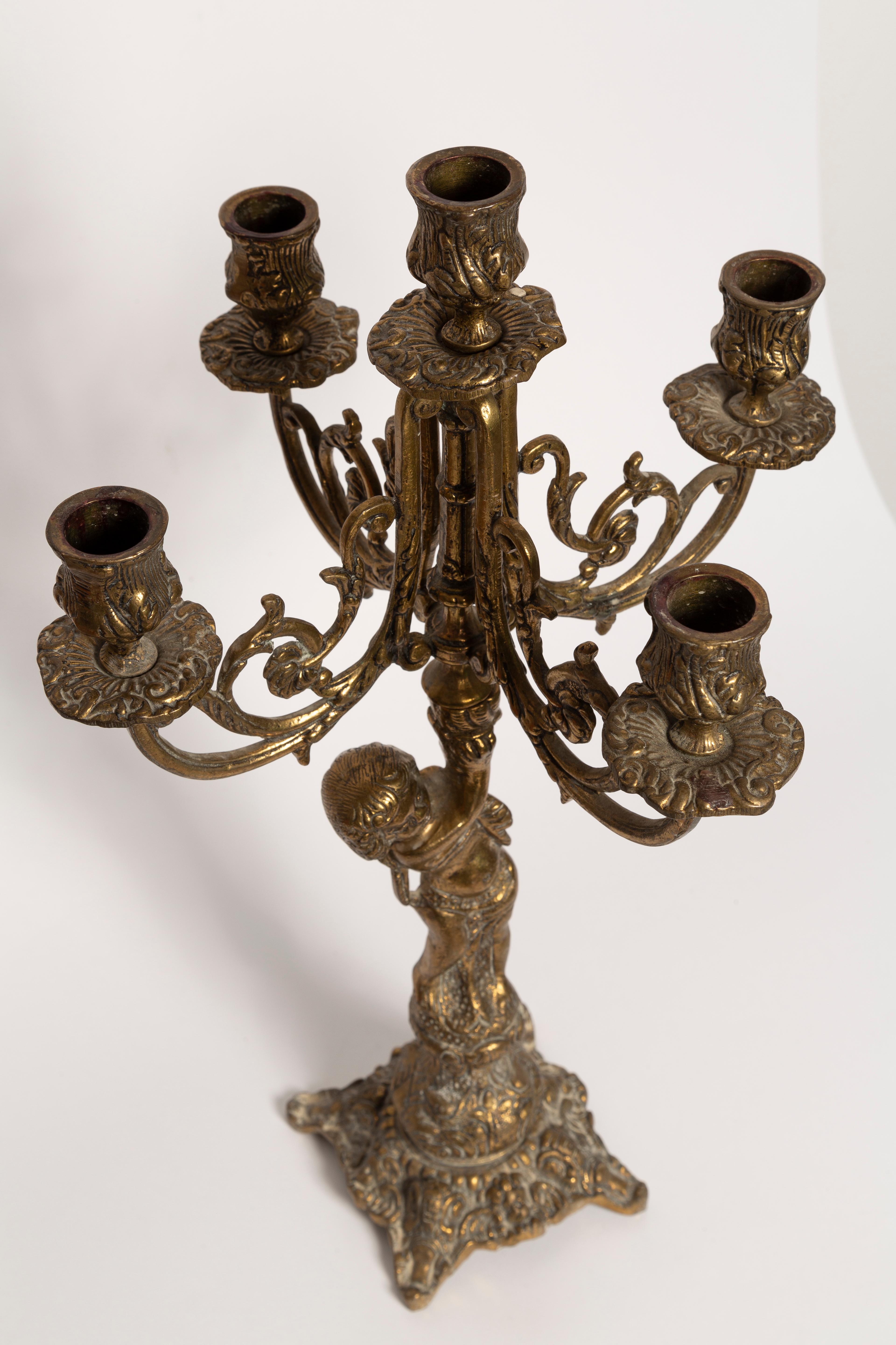 20th Century Metal Gold Brass Decorative Candlesticks with Angel, Italy, 1960s In Good Condition For Sale In 05-080 Hornowek, PL