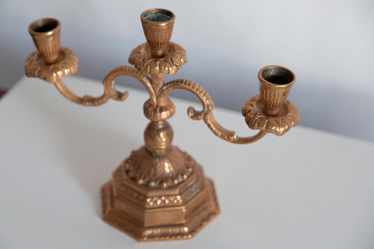 20th Century Metal Gold Decorative Candlesticks, Menora, France, 1960s For Sale 3