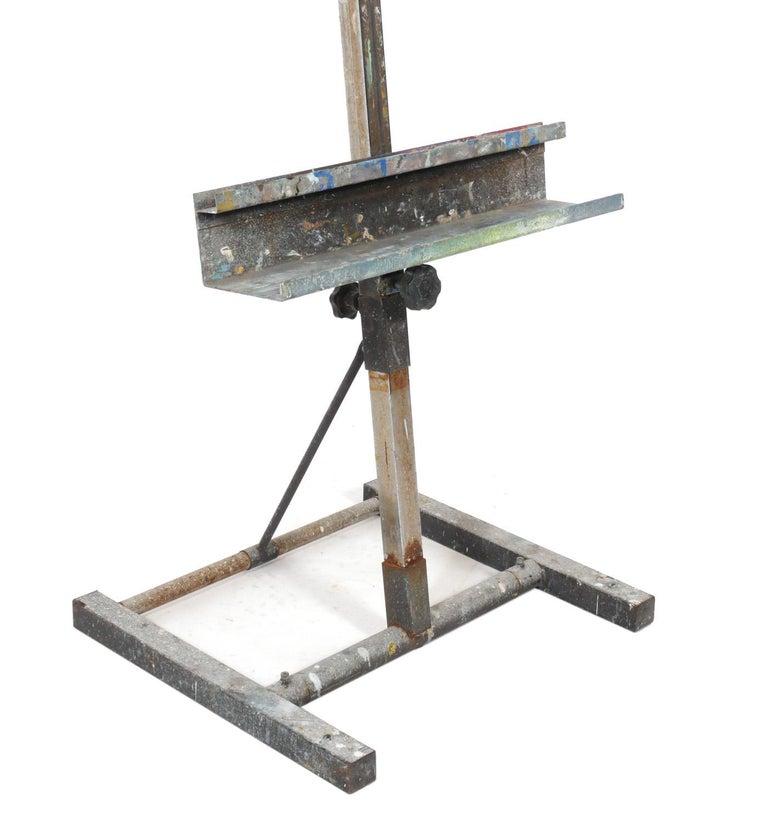 20th Century Metal Industrial Artists Easel with Paint Covered Surface and Story In Distressed Condition In Atlanta, GA