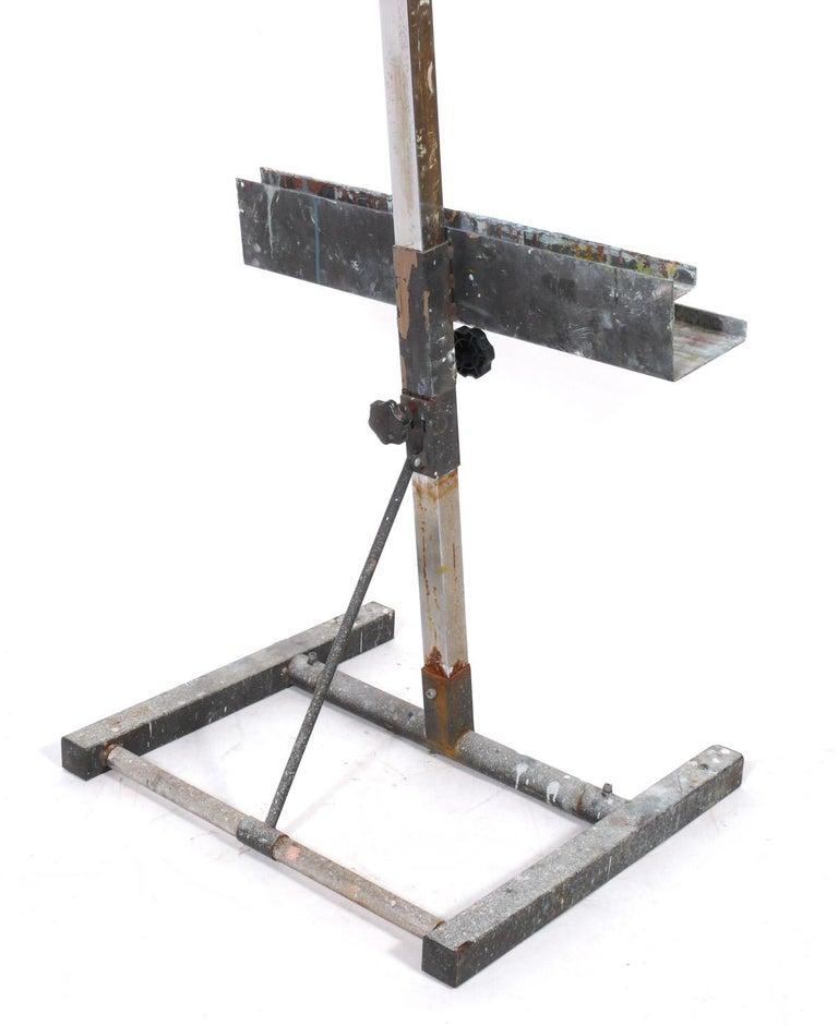 20th Century Metal Industrial Artists Easel with Paint Covered Surface and Story 1