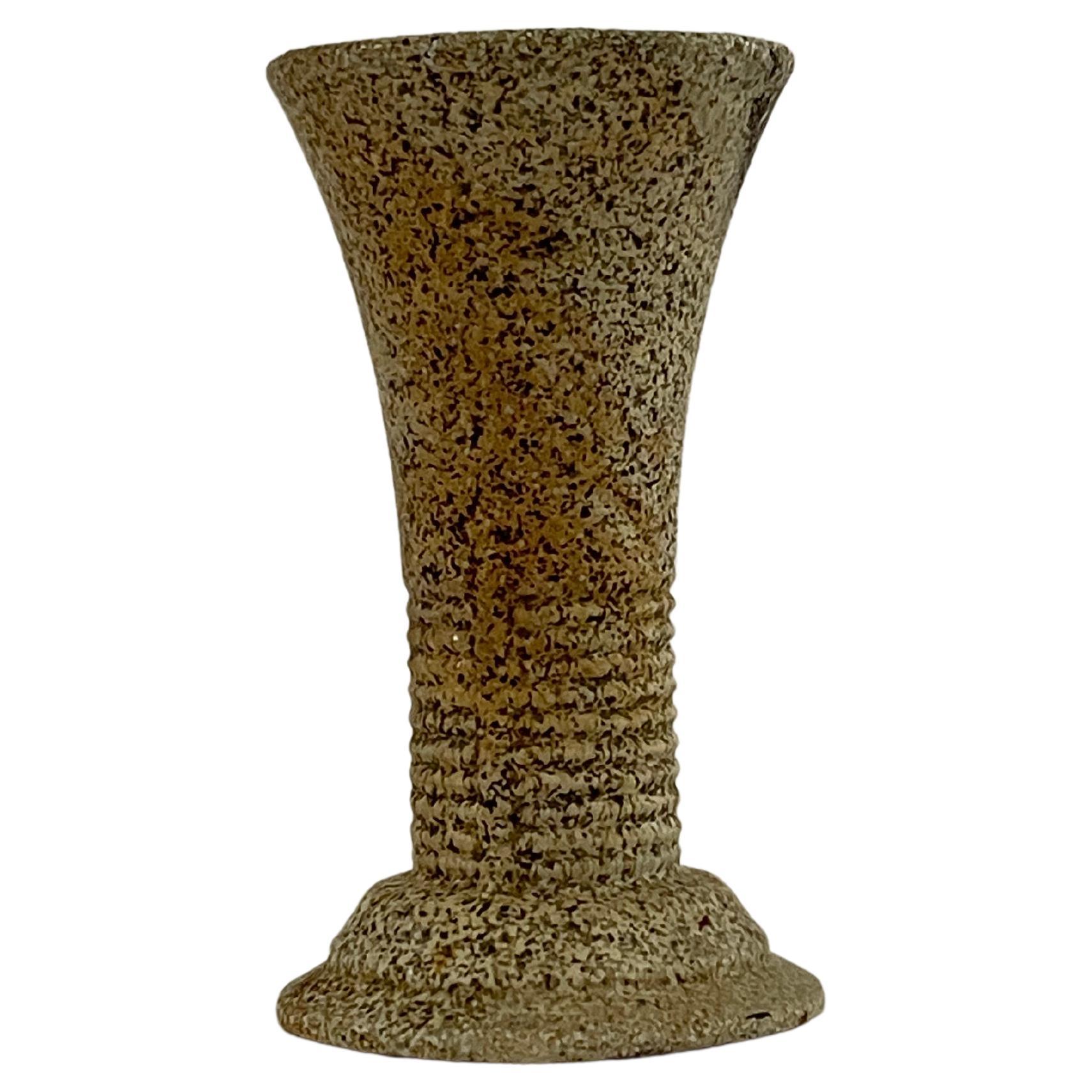 20th Century Metal textured vase with a heavy weight and fluted base and opening. Ribbed shaft and hand painted textured body.