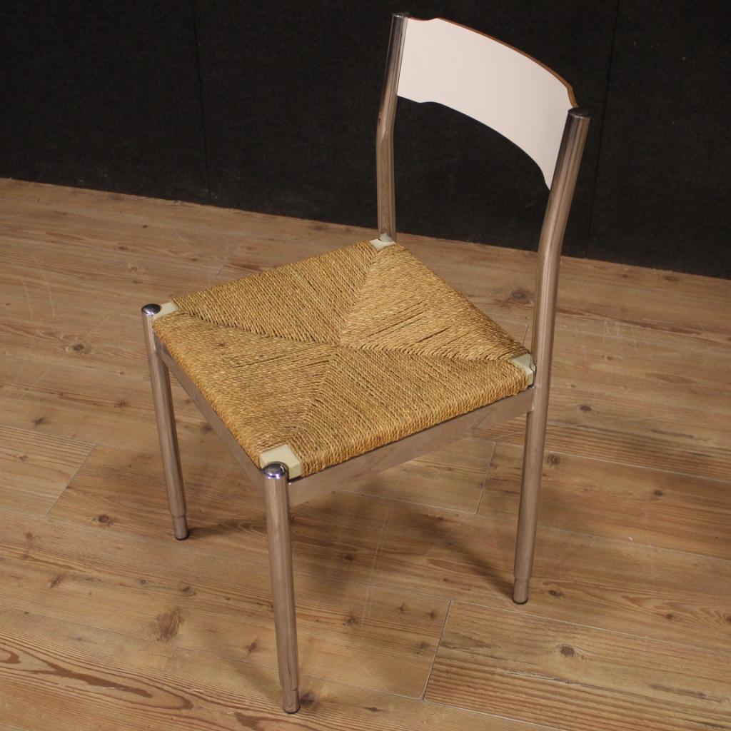 20th Century Metal Wood and Straw Italian Design 6 Chairs, 1970 7