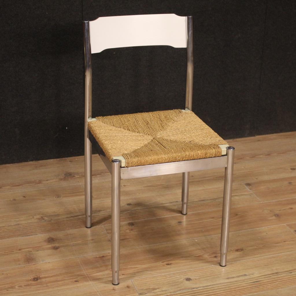 20th Century Metal Wood and Straw Italian Design 6 Chairs, 1970 1