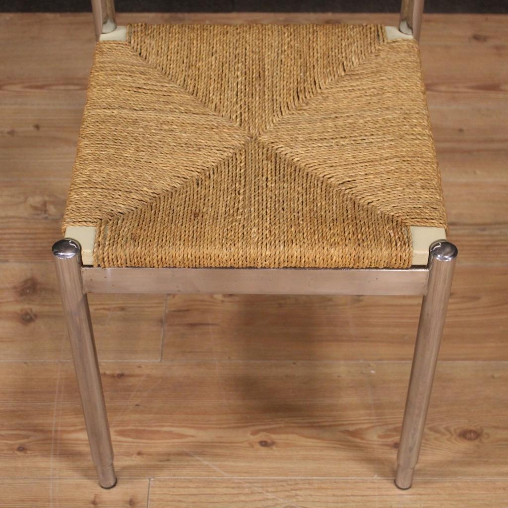 20th Century Metal Wood and Straw Italian Design 6 Chairs, 1970 2