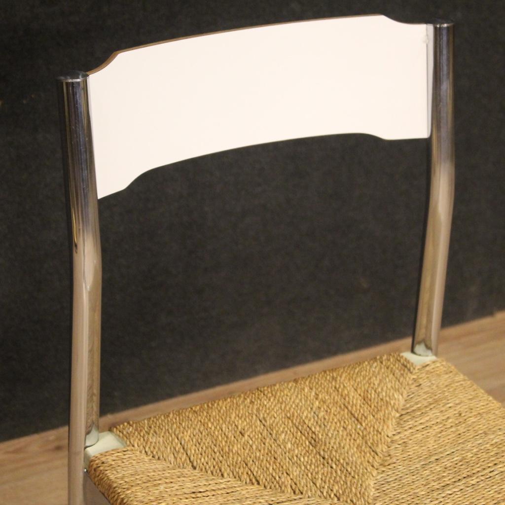 20th Century Metal Wood and Straw Italian Design 6 Chairs, 1970 3