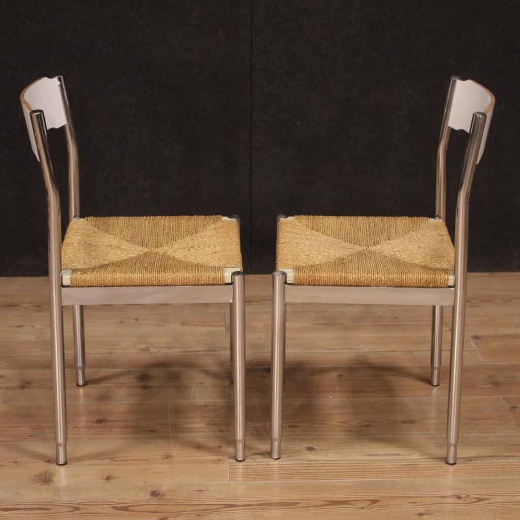 20th Century Metal Wood and Straw Italian Design 6 Chairs, 1970 5