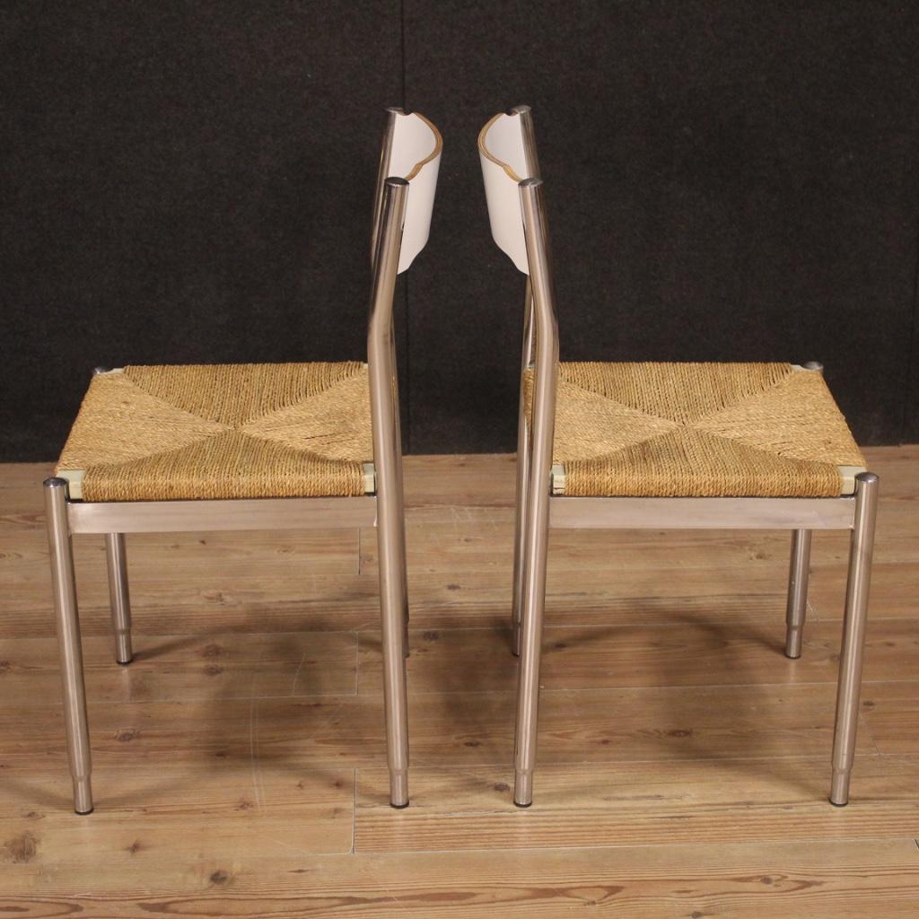 20th Century Metal Wood and Straw Italian Design 6 Chairs, 1970 6