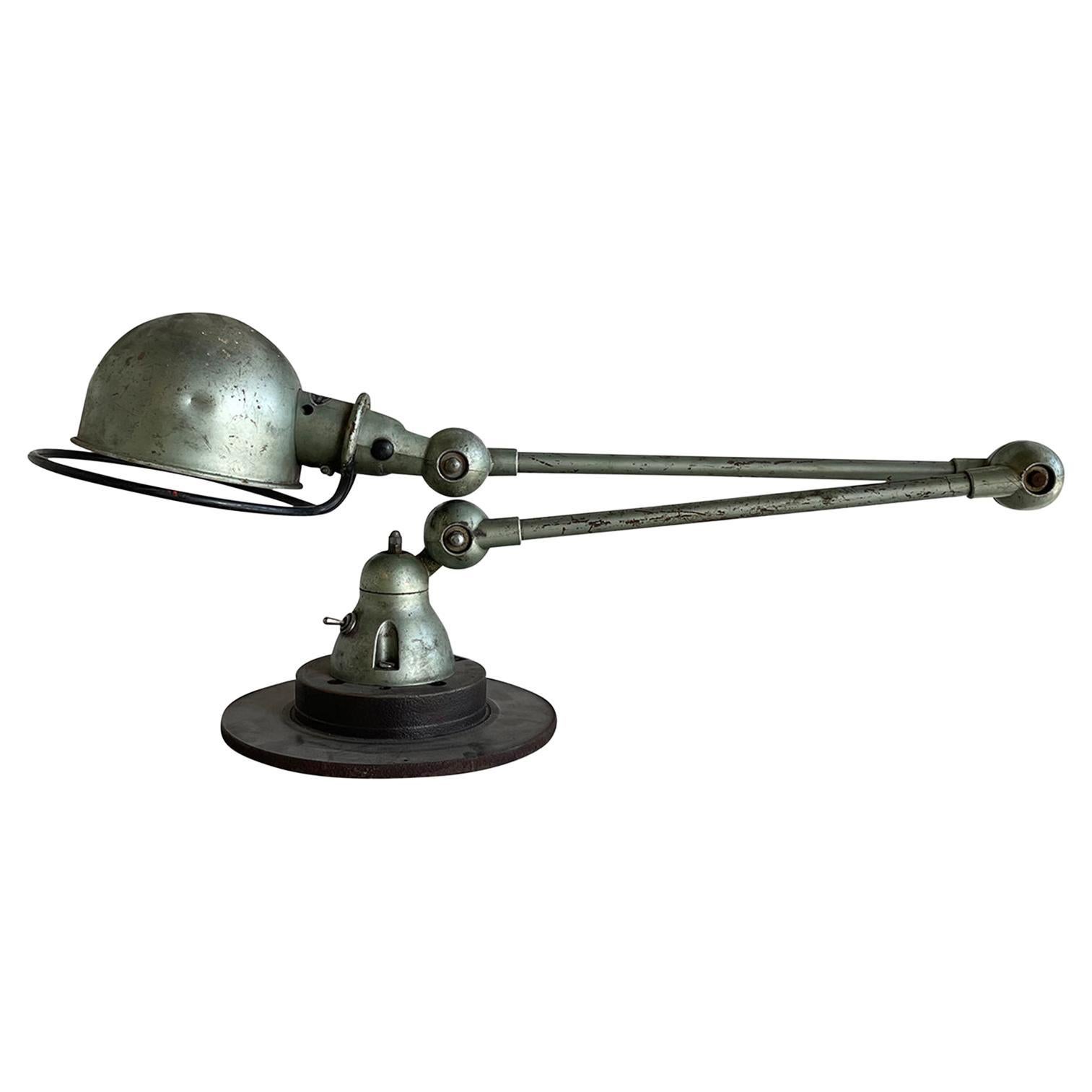 Lampe de bureau française Jielde en métal vert métallisé du 20ème siècle par Jean Louis Domecq