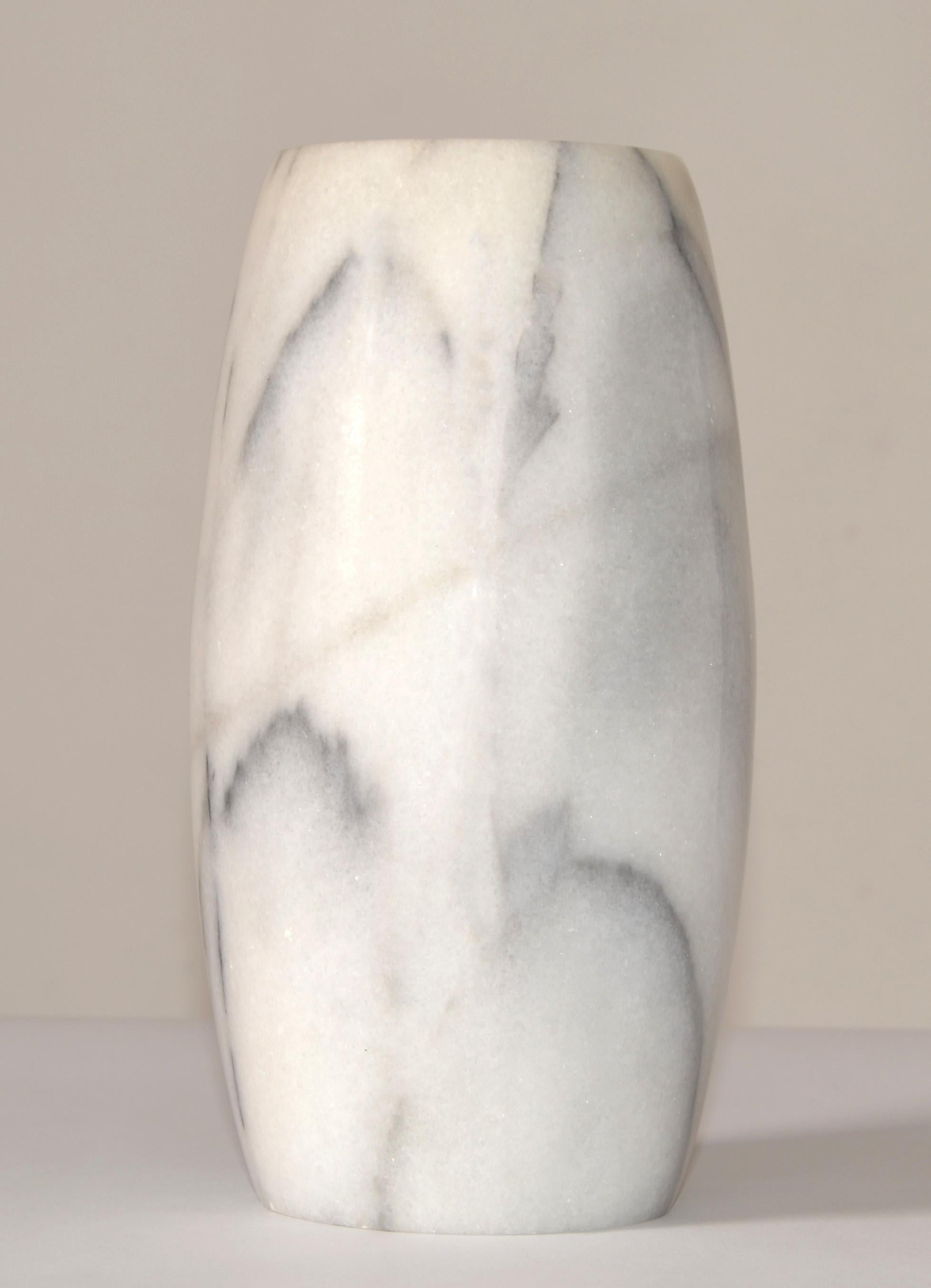 Italian 20th Century Mid-Century Modern Hand Carved Carrara Marble Vase Vessel Italy For Sale