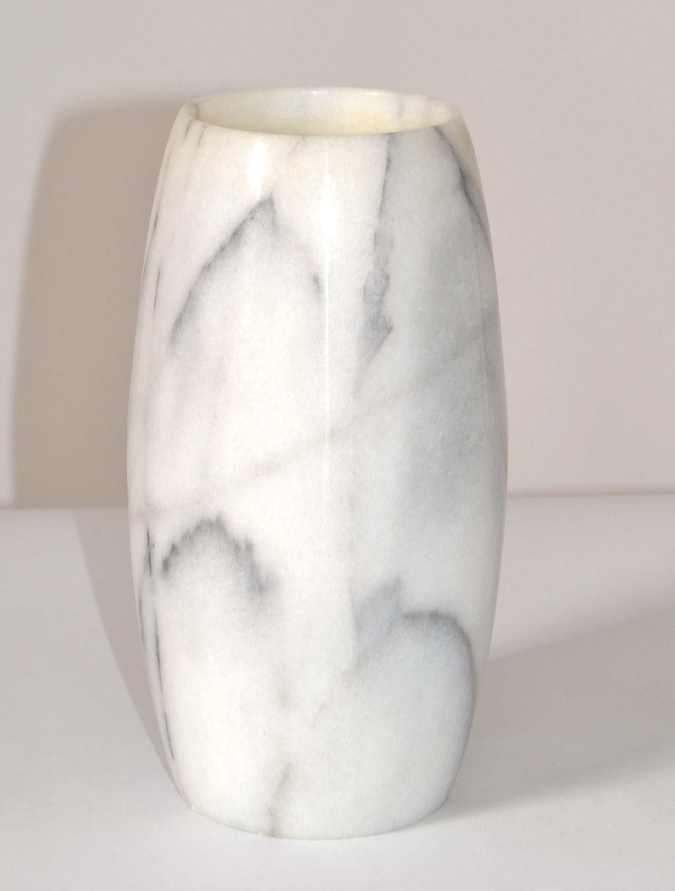 Hand-Carved 20th Century Mid-Century Modern Hand Carved Carrara Marble Vase Vessel Italy For Sale
