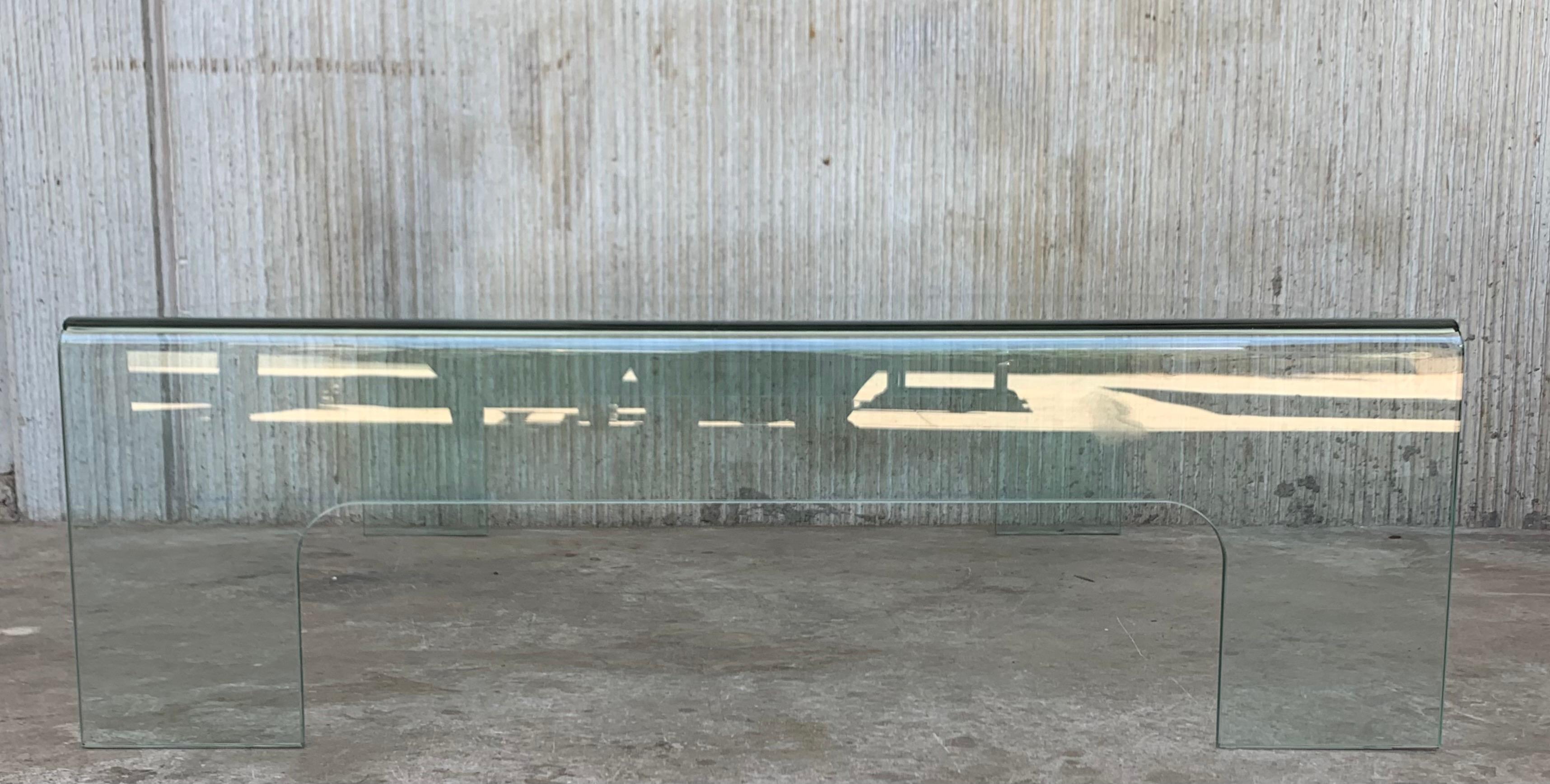 Italian 20th Century Mid-Century Modern Square Curved Glass Coffee Table