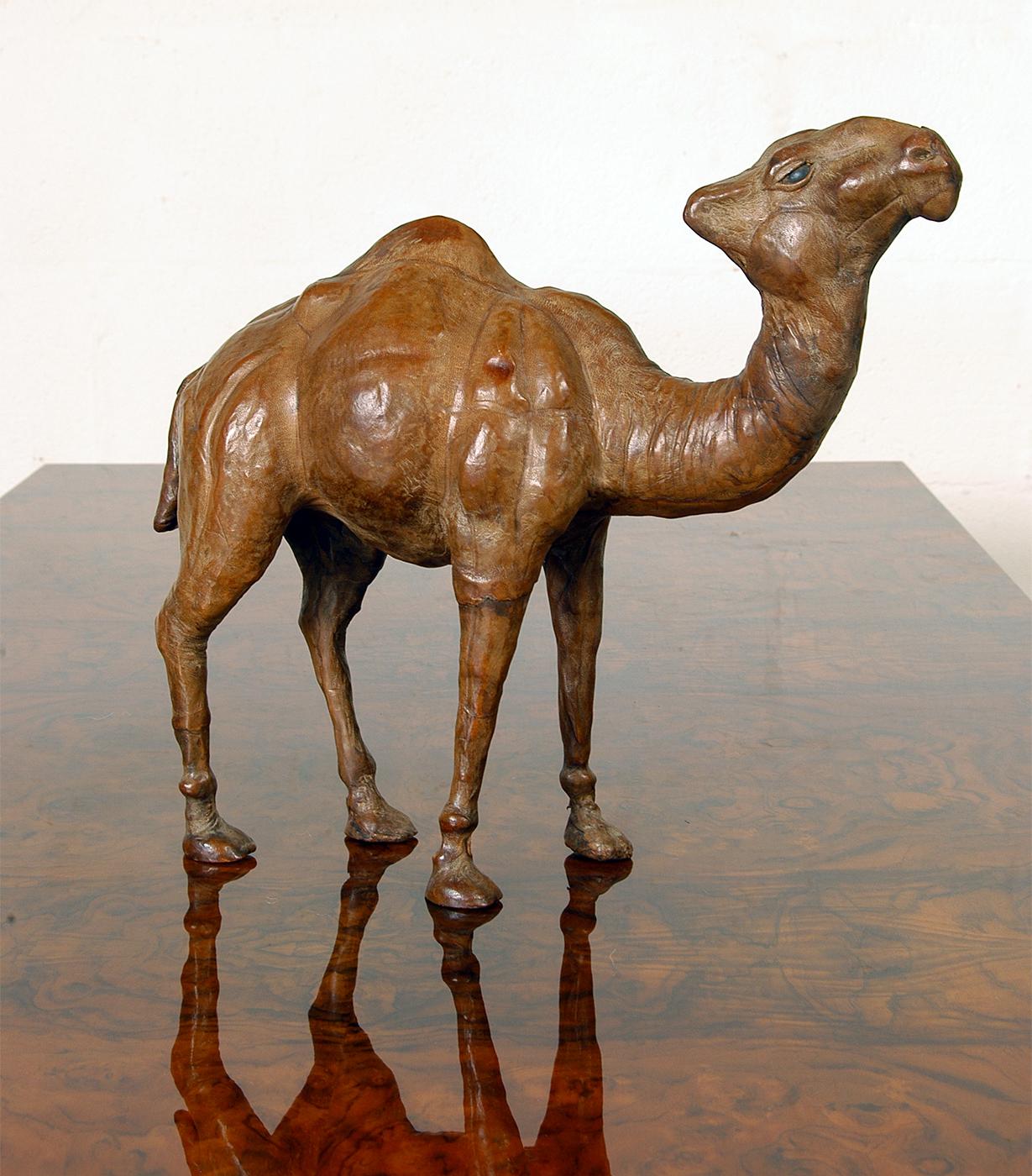 Hand-Crafted 20th Century Middle Eastern Decorative Vintage Leather Camel Figurine