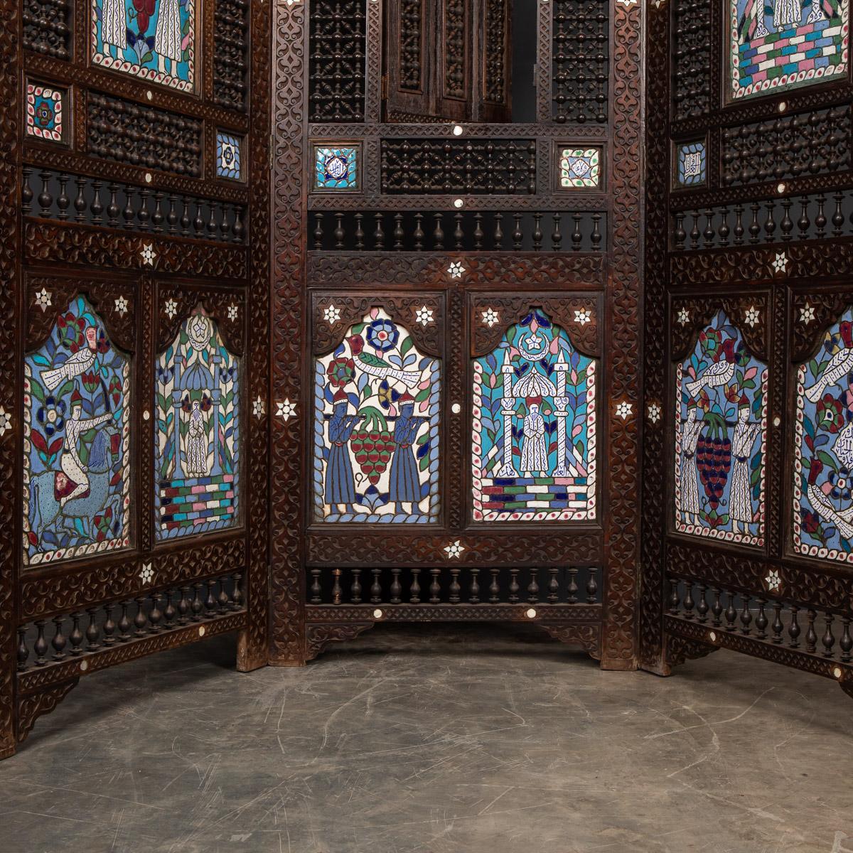 20th Century Middle-Eastern Folding Screen with Enamel Panels 11