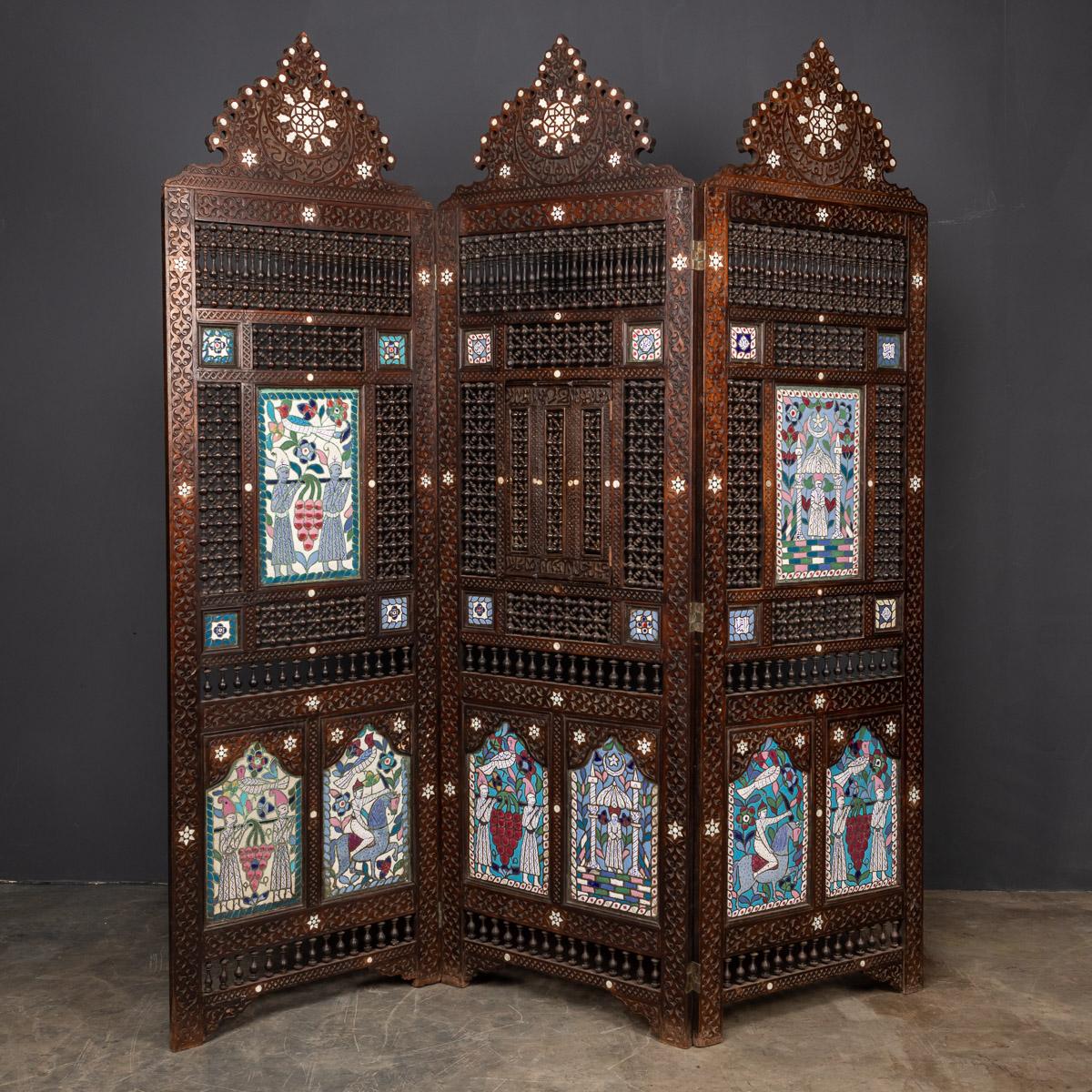 Unknown 20th Century Middle-Eastern Folding Screen with Enamel Panels