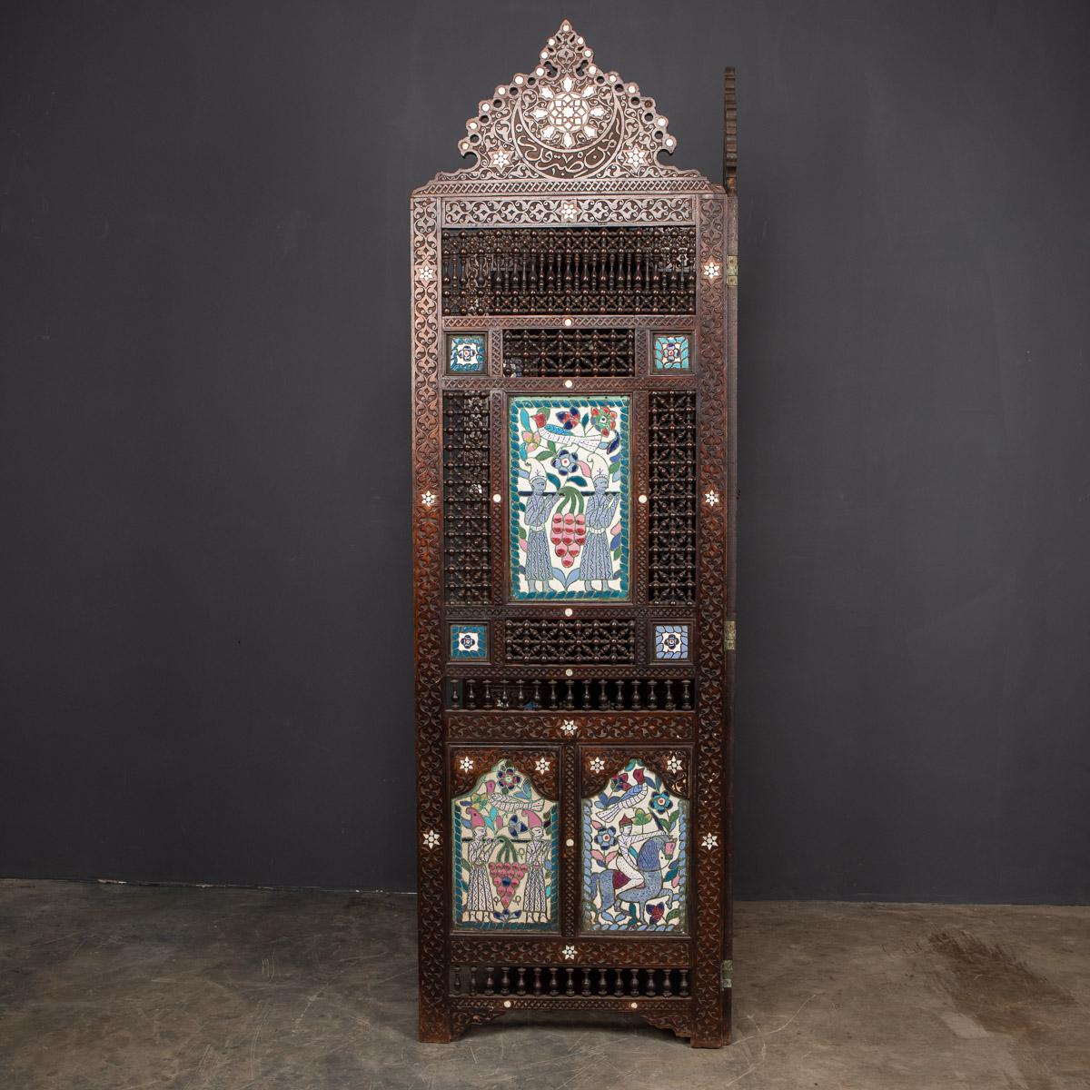 20th Century Middle-Eastern Folding Screen with Enamel Panels In Good Condition In Royal Tunbridge Wells, Kent