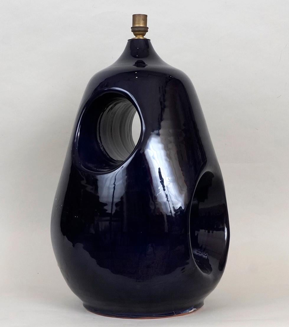 French 20th Century Midnight Blue Ceramic Table Lamp For Sale