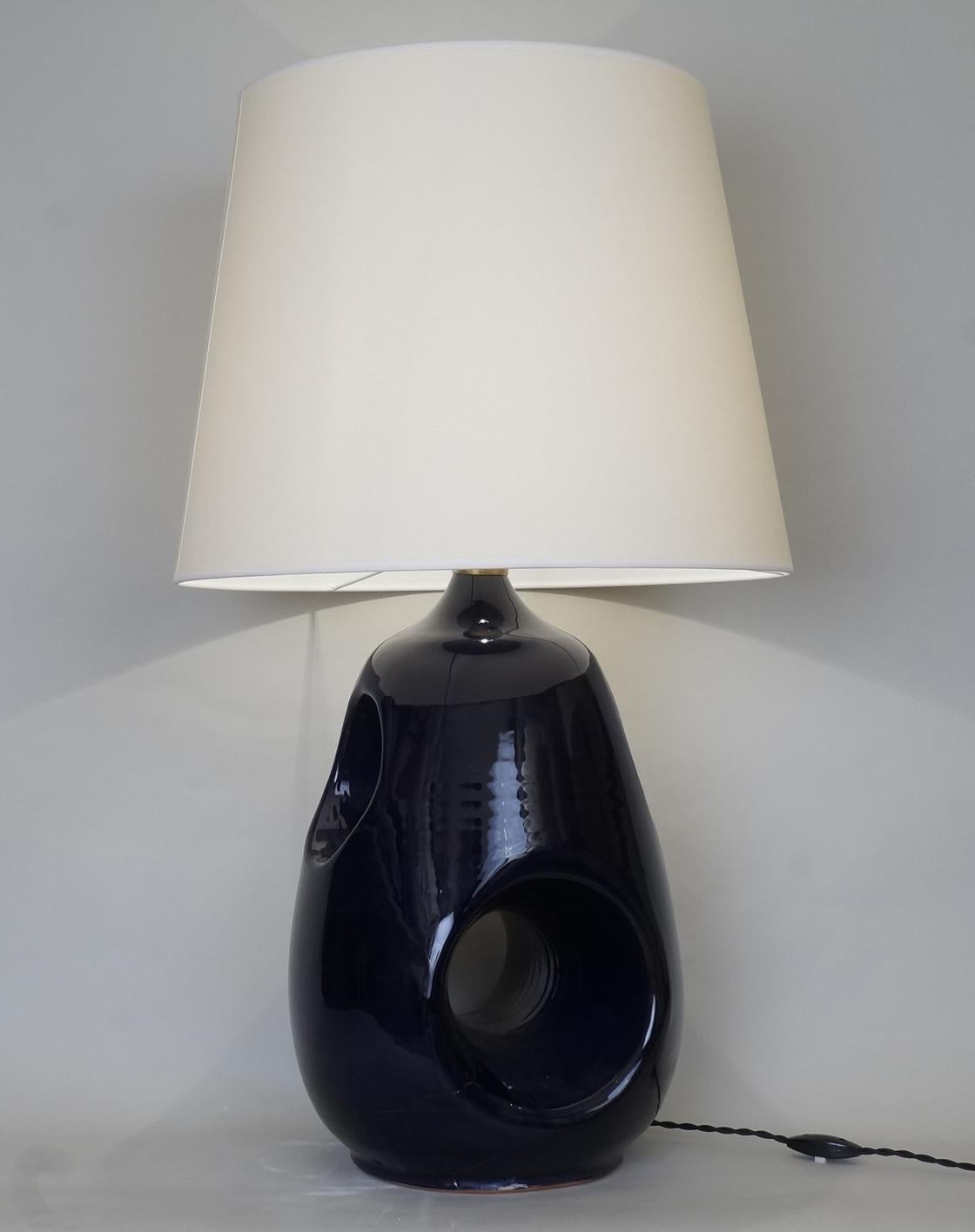Enameled 20th Century Midnight Blue Ceramic Table Lamp For Sale