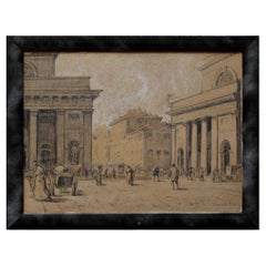 20th Century Milan View Porta Venezia Charcoal Pastel and White Lead Cardboard