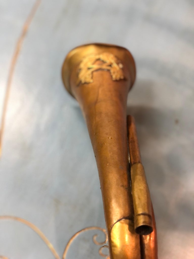20th Century Military Bugle in Copper and Brass Decorated with Leaves