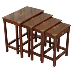 20th Century Military Campaign Style Rosewood and Brass Inlay Nest of 4 Table